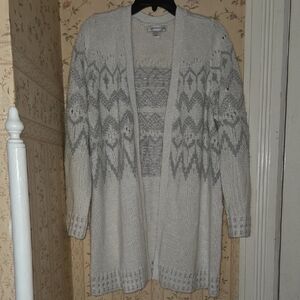 CJ Banks Gray/Silver Patterned Cardigan